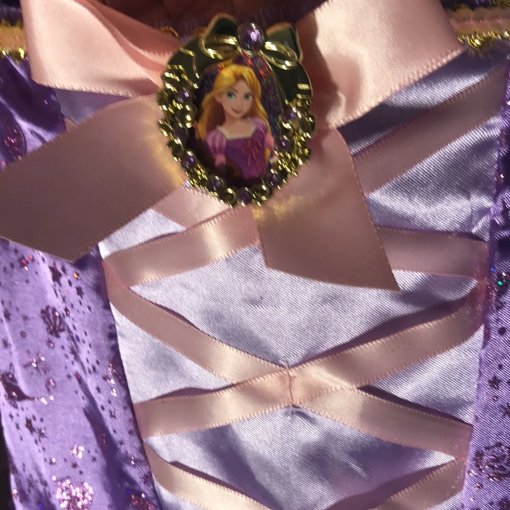 Disney Princess Rapunzel dress 4-6/purple w/ pink ribbon trim/sparkly overskirt